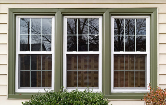 vinyl windows on sided home exterior